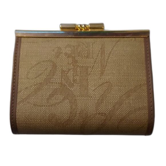 Nina Ricci Vintage kisslock coin purse beige gold canvas and leather - Picture 2 of 10